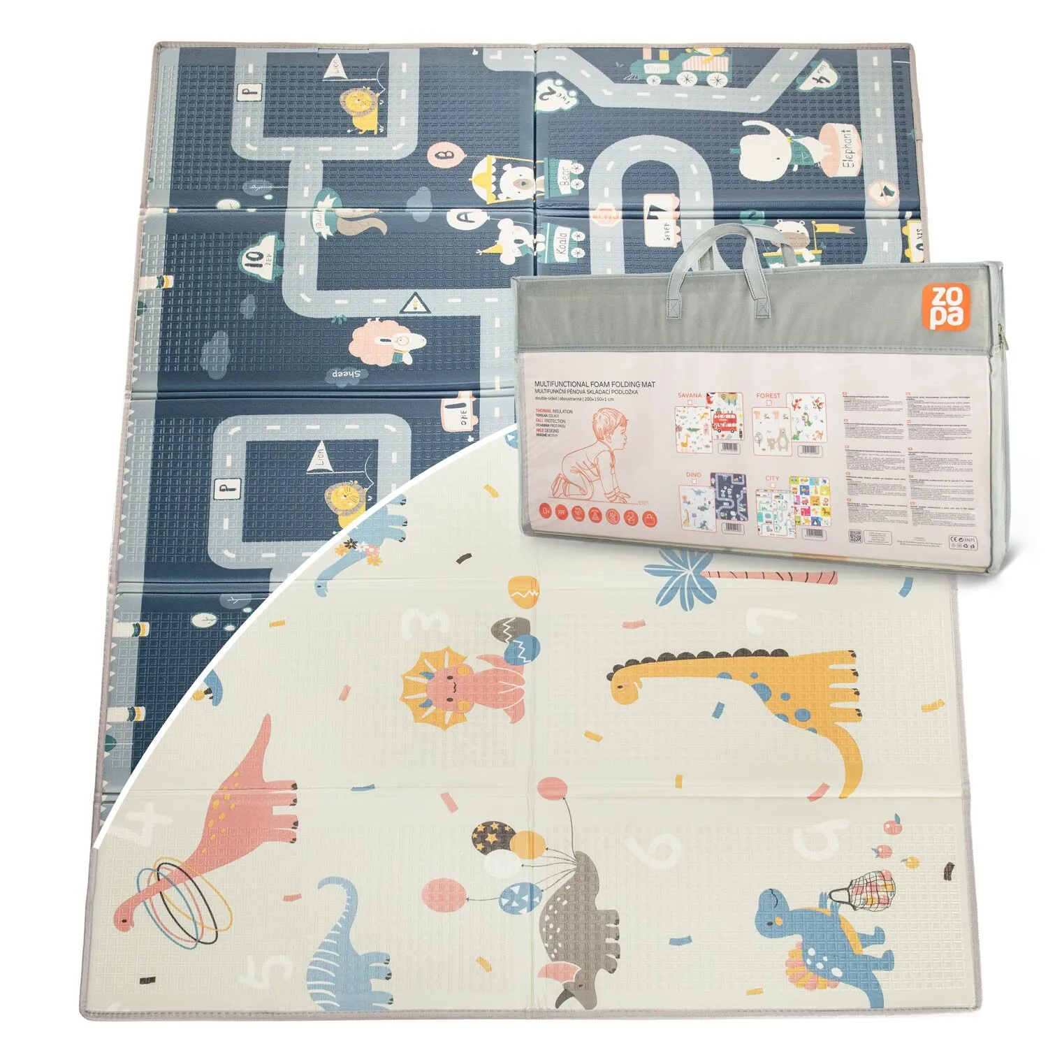 Multifunkční pěnová skládací podložka oboustranná DINO