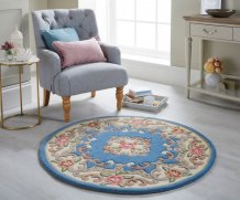 Ručně všívaný kusový koberec Lotus premium Blue kruh