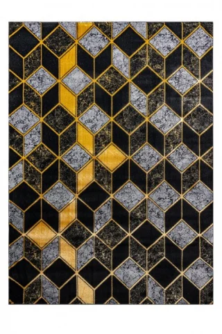 Kusový koberec Gloss 400B 86 3D geometric black/gold